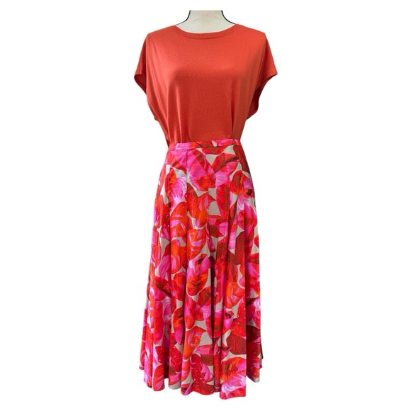 Akris Punto Vibrant Tropical Leaf Print MidiSkirt, Size 16 - Picture 2 of 6